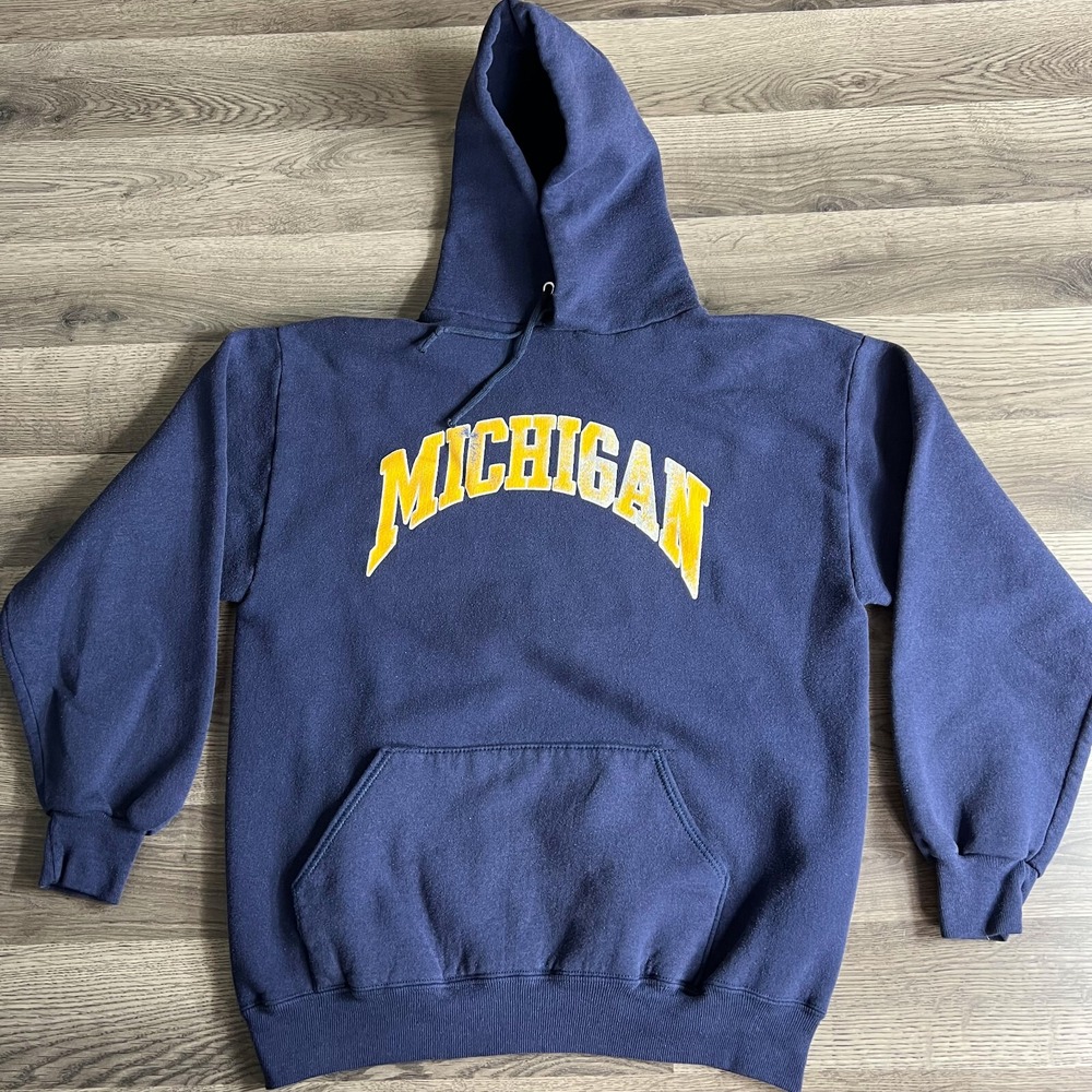 VTG University of Michigan Hoodie Mens Large Artex 1980s Sweatshirt Spellout USA